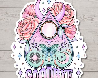 Planchette Goodbye Sticker, Voodoo Sticker, Water Resistant Sticker, Witchy Ouija Decal