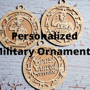Military Ornaments, Laser Cut Wood Ornament, Memorial Ornament, Christmas, Army, Navy, Coast Guard, MarinesInspired, Air Force Ornaments