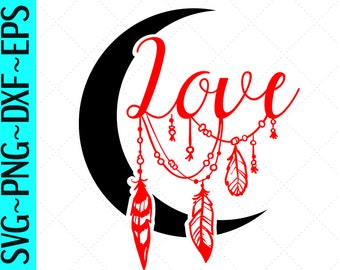 Love Moon SVG, Valentines, Instant Download, cutting file, cricut design space, digital file, SVG, DXF, eps, png,Download Zip File