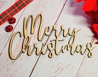 Merry Christmas Script Cut Out, Wood Cut, Laser Cut Christmas Words, Wreath Supplies, Holiday DIY