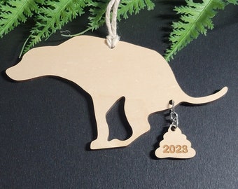 Pooping Dog 2025 Commemorative Ornament, Wooden Ornament, Laser Cut Ornament, 2025 Christmas, Funny Poop Ornament