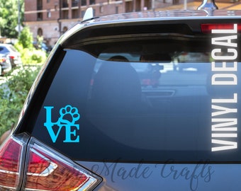 Love Paw Print Decal, Love Paw Print, car, notebook, tablet, phone, laptop sticker, Vinyl Decal