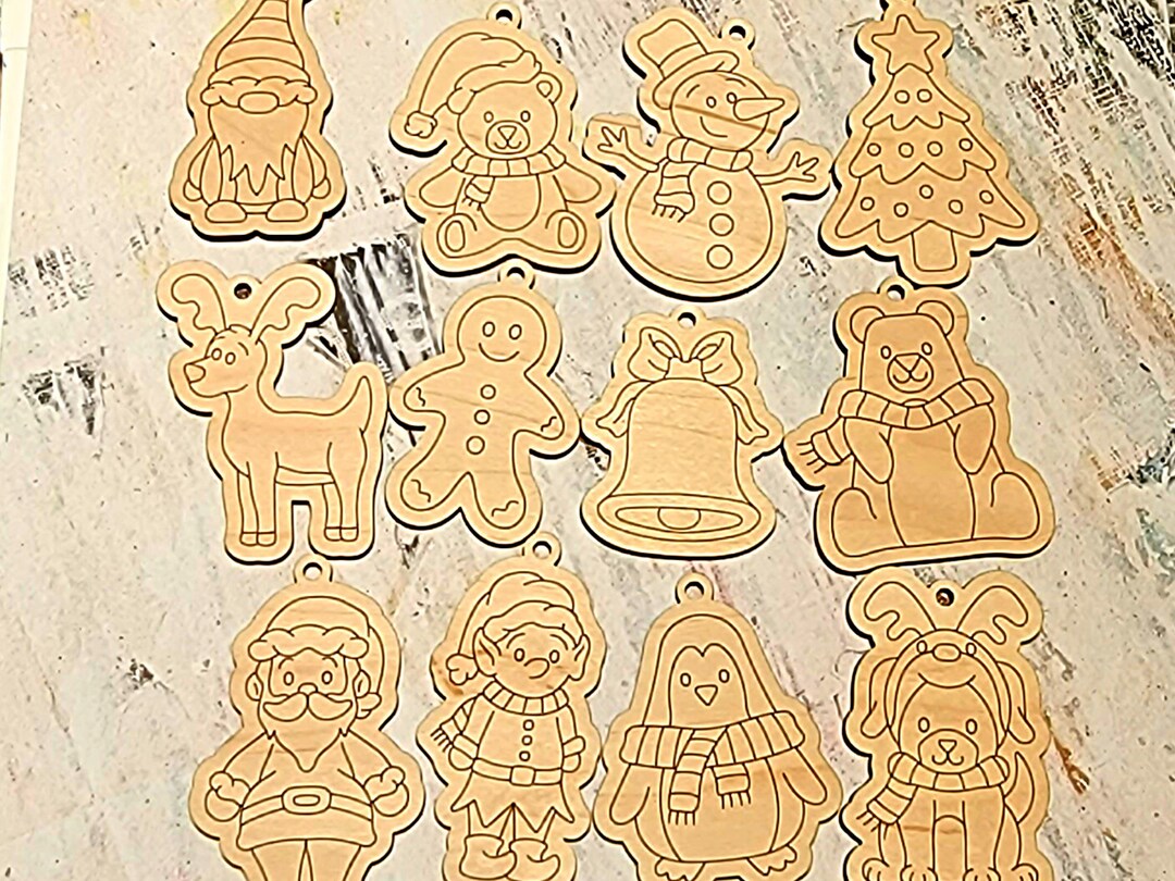 Paint Your Own Ornaments PK2, Set of 12 Wooden Ornament, Laser Cut