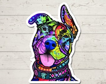 Colorful Pitbull #2 Sticker, Water Resistant Sticker, Pitbull Lover Sticker, Pitbull Decal Sticker for Dog Lover,