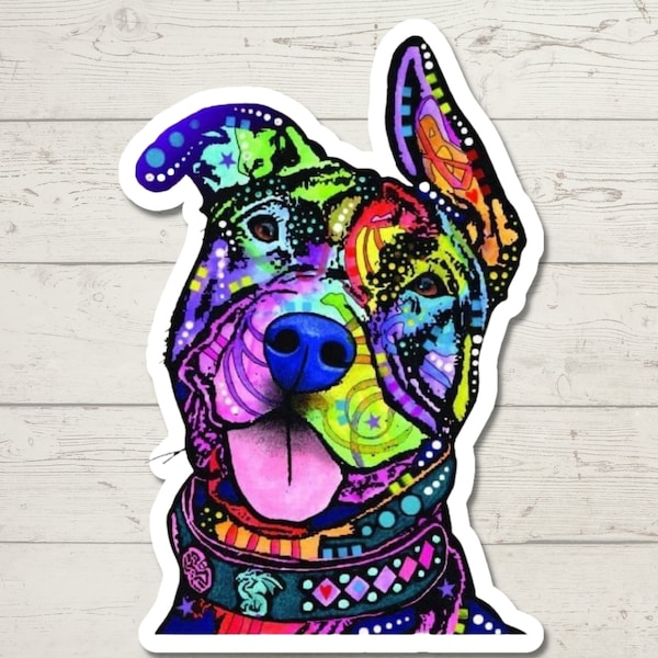 Colorful Pitbull #2 Sticker, Water Resistant Sticker, Pitbull Lover Sticker, Pitbull Decal Sticker for Dog Lover,