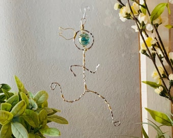 Hand-made Wire running Girl ornament and window charm; a motivational gift for any runner