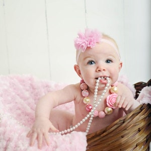 Pink and Ivory Chunky Necklace, Toddler Necklace, Pink and Ivory Baby image 3
