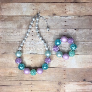 Collar grueso de sirena, collar grueso pastel, collar grueso de sirena pastel, collar grueso morado aguamarina, collar grueso de Pascua