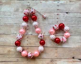 Valentines Pink and Red Chunky Necklace, Toddler Valentines Chunky Necklace, Pink and Red Toddler Necklace, Pink and Red Chunky Necklace