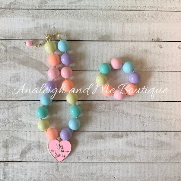 Big Sister Chunky Necklace, Pink Purple Green Chunky Necklace, Pink and Purple Big Sister Necklace, Big Sister Baby Necklace, Big Sister Nec