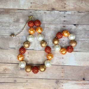 Orange Gold Ivory Fall Chunky Necklace, Autumn Chunky Necklace, Fall Baby Necklace, Autumn Baby Necklace, Girls Fall Necklace