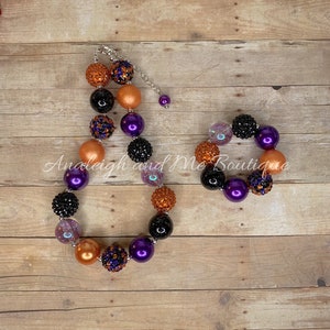 Toddler Halloween Chunky Necklace, Fall Chunky Necklace, Orange and Purple Chunky Necklace, Fall Baby Necklace, Toddler Halloween Necklace