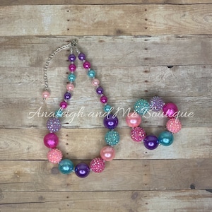 Toddler Girls Pink Purple and Aqua Chunky Bubblegum Necklace, Toddlers Pink Purple and Aqua Chunky Necklace, Toddlers Cakesmash Necklace