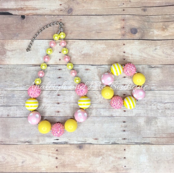 Toddler Pink Lemonade Necklace and Bracelet Set, Toddler Necklace