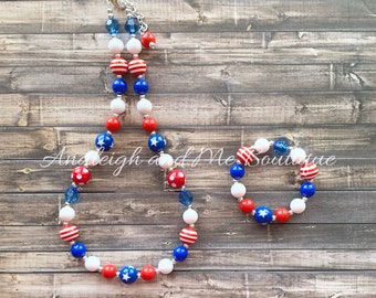 Toddler 4th of July Beaded Necklace, USA Patriotic Jewelry