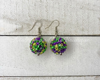 Mardi Gras Earrings, Purple Green and Yellow Mardi Gras Earrings, Adult Mardi Gras Earrings
