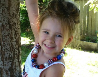 Toddler 4th of July Necklace,  4th of July Baby Necklace, Fourth of July Chunky Necklace,  Fourth of July Baby Necklace, Toddler 4th of