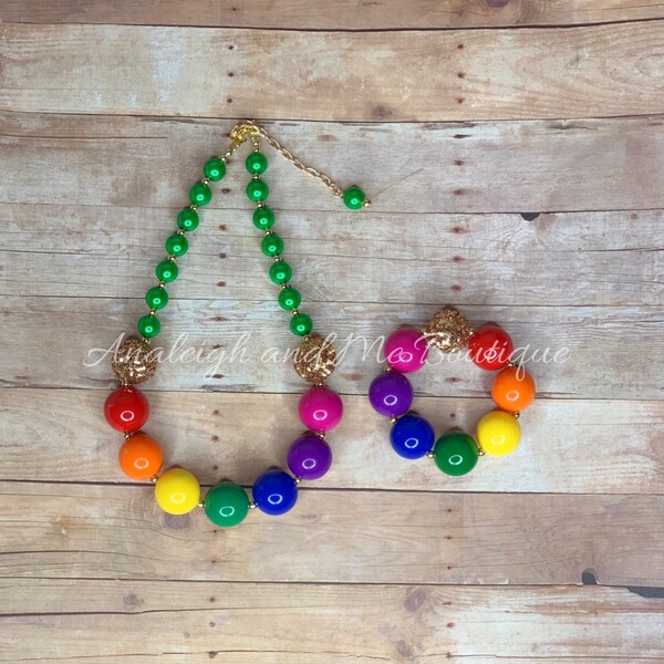 Rainbow St Patricks Day Toddler Chunky Necklace, St Patricks Day Necklace, Rainbow Chunky Necklace, Pot of Gold Chunky Necklace