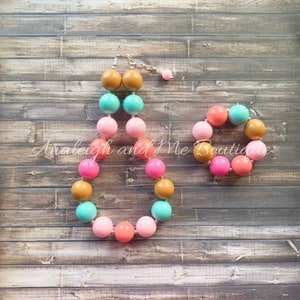Spring Toddler Bubblegum Boho Chunky Necklace, Spring Chunky Necklace, Cake Smash Chunky Necklace, Pink Yellow Coral and Mint
