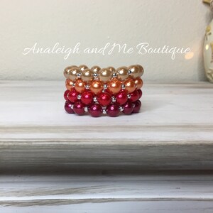 Small Girls Fall Pearl Bracelet, Fall Pearl Bracelet, Toddler Red Gold Orange Bracelet, Fall Chunky Necklace, Baby Bracelet