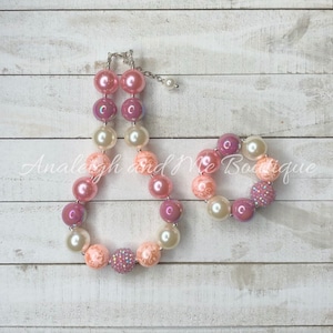 Boho Mauve Ivory and Coral Chunky Necklace, Spring Boho Chunky Necklace, Flower Girl Necklace, Spring Summer Toddler Necklace,