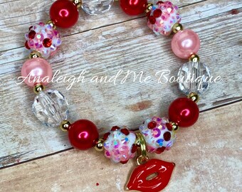 Valentines Toddler Bracelet, Valentines Baby Bracelet, Childs Red and Pink Bracelet, Valentines Childrens Bracelet, Red and Pink Bracelet