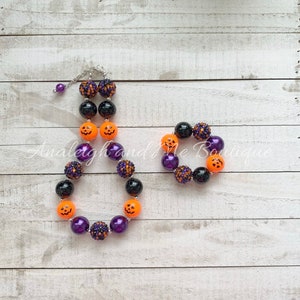 Halloween Chunky Necklace, Fall Chunky Necklace, Orange and Purple Chunky Necklace, Fall Baby Necklace, Toddler Halloween Chunky Necklace