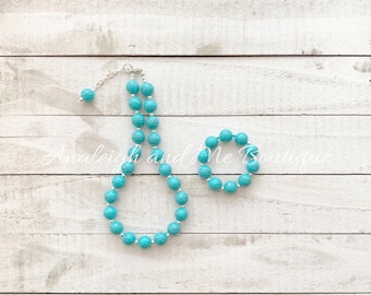 Toddler Turquoise Chunky Necklace, Teal Chunky Necklace, Turquoise Toddler Necklace, Adult Turquoise Necklace, Turqoise