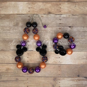 Halloween Minnie Mouse Chunky Necklace, Halloween Chunky Necklace, Orange and Purple Chunky Necklace, Toddler Minnie Mouse Necklace