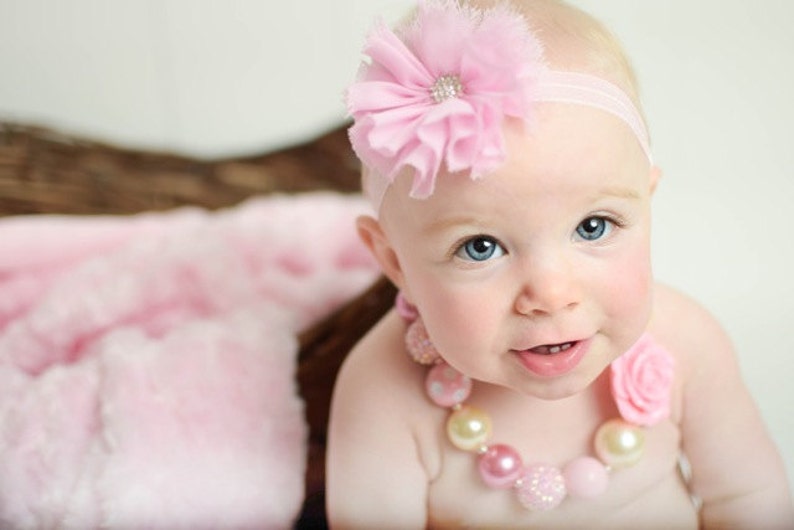 Pink and Ivory Chunky Necklace, Toddler Necklace, Pink and Ivory Baby image 2