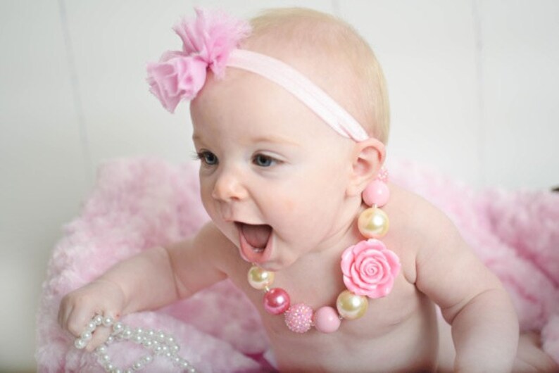 Pink and Ivory Chunky Necklace, Toddler Necklace, Pink and Ivory Baby image 1