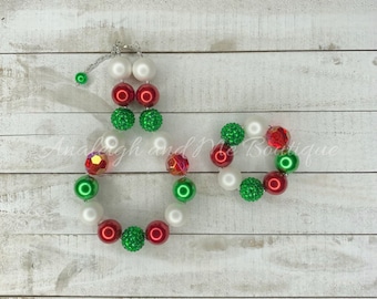 Christmas Chunky Necklace, Christmas Baby Chunky Necklace, Toddler Red and Green Chunky Necklace, Girls Christmas Necklace