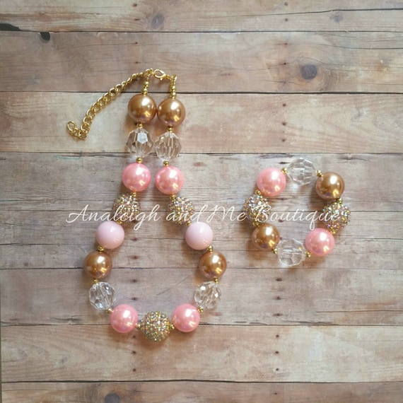 Pink and Gold Toddler Necklace Pink and Gold Toddler Necklace Pink Gold Chunky Necklace Baby Necklace Chunky Bead Necklace