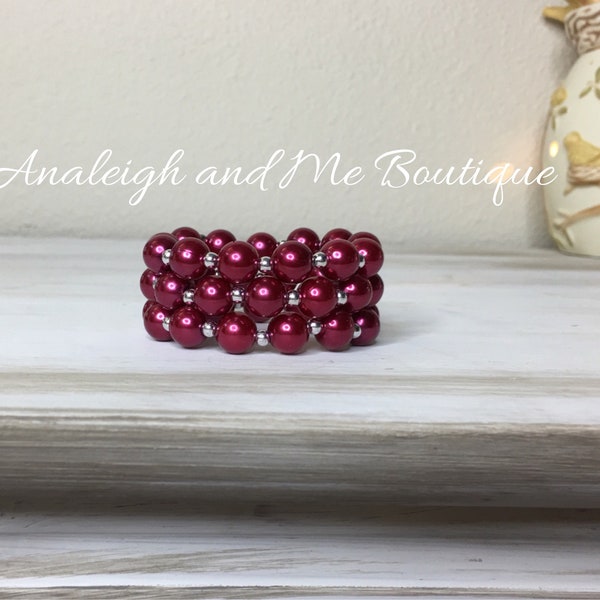 Small Girls Burgundy Pearl Bracelet, Pearl Bracelet, Toddler Burgundy Pearl Bracelet, Wine Pearl Baby Bracelet, Baby Bracelet