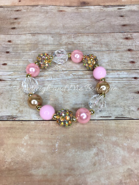 Pink Bracelet with Gold Accents Pink and Gold Beaded Bracelet, Pink Bracelet, Pink Bead  main image 3