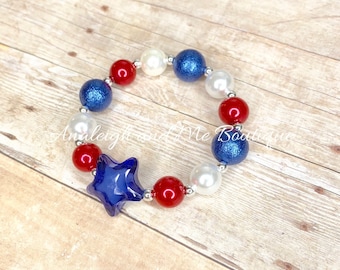 4th of July Girls Bracelet, Toddler 4th of July Bracelet, Toddler Fourth of July Bracelet, Fourth if July Baby Bracelet, Red White and Blue