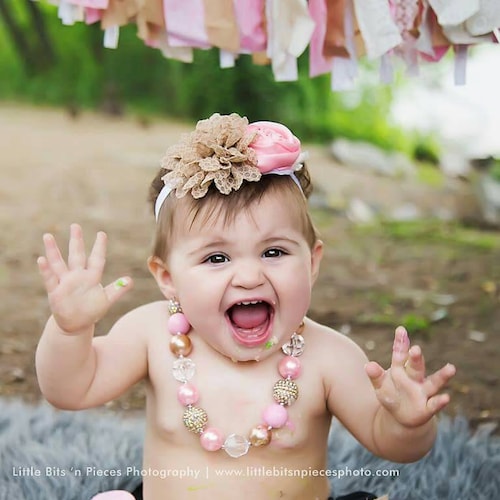 Toddler Pink and Gold Chunky Necklace Baby Necklace Toddler Etsy