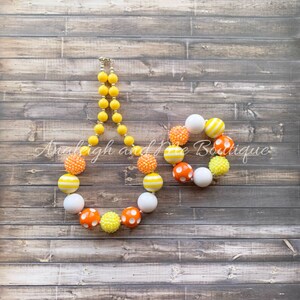Candy Corn Halloween Fall Baby Necklace, Fall Necklace, Halloween Necklace, Candy Corn, Candy Corn Necklace, Orange Yellow and White