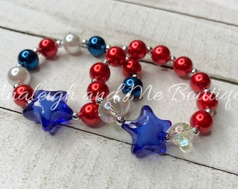 4th of July Girls Bracelet, Toddler 4th of July Bracelet, Toddler Fourth of July Bracelet, Fourth if July Baby Bracelet, Red White and Blue
