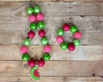 Watermelon Chunky Necklace, Toddler Watermelon Chunky Necklace, Pink Watermelon Chunky Necklace, Baby Watermelon Chunky Necklace