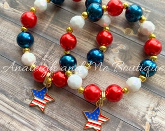 4th of July Girls Bracelet, Toddler 4th of July Bracelet, Toddler Fourth of July Bracelet, Fourth if July Baby Bracelet, Red White and Blue