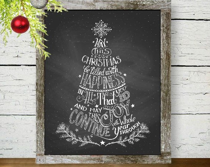 Christmas Tree Calligraphy Chalkboard Art, Christmas Print, Christmas