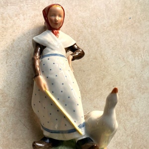 Vintage Royal Copenhagen Goose Girl w/ RARE Brown Shirt &  Red Scarf 7.5&quot;-Ht. Danish Porcelain Figurine c. 1960 Collectible Gift A+ Quality