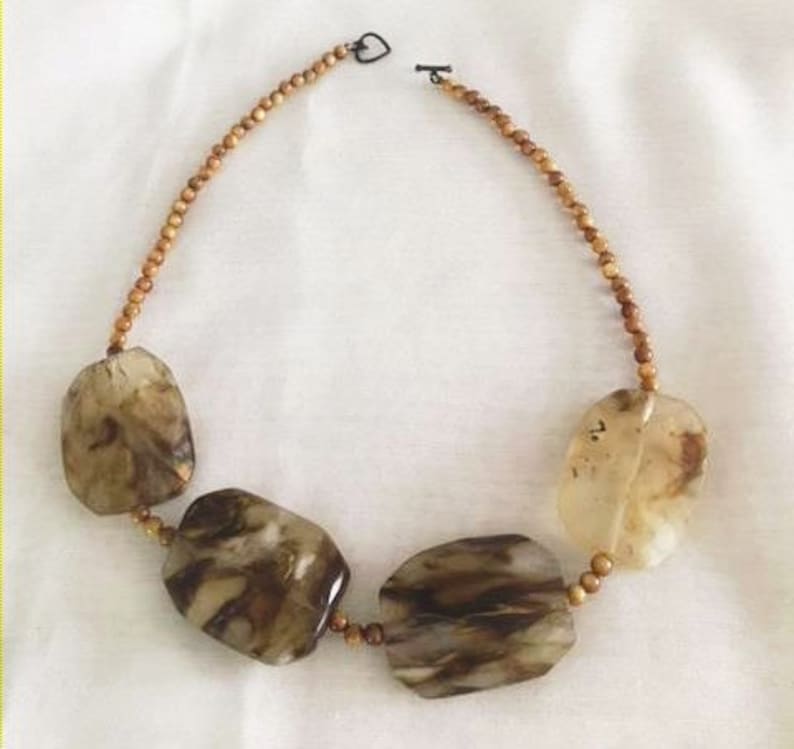 Chunky Stone Necklace Large Brown Resin Stones Real Jasper Agate Beads Hippie BoHo 18-Long Necklace Statement Stone Bead Necklace Choker