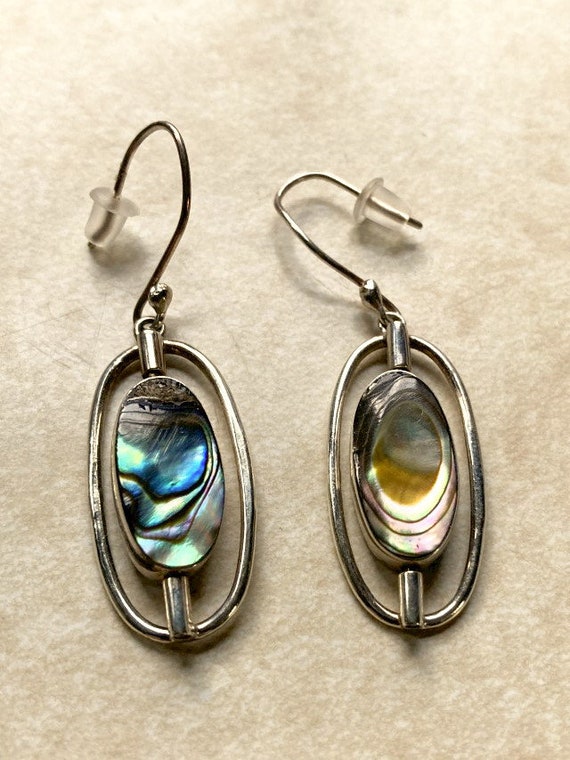 Abalone & Onxy Earrings 925 Silver Metalwork Two-I