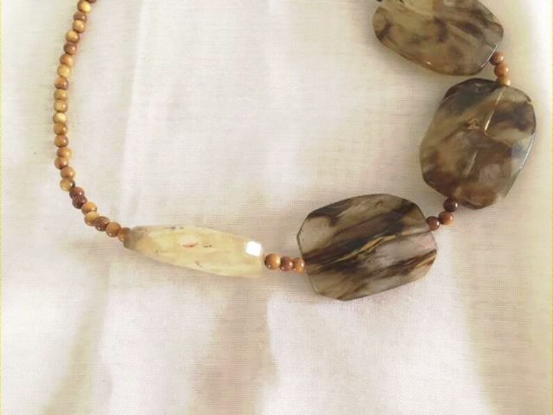 Chunky Stone Necklace Large Brown Resin Stones Real Jasper Agate Beads Hippie BoHo 18-Long Necklace Statement Stone Bead Necklace Choker