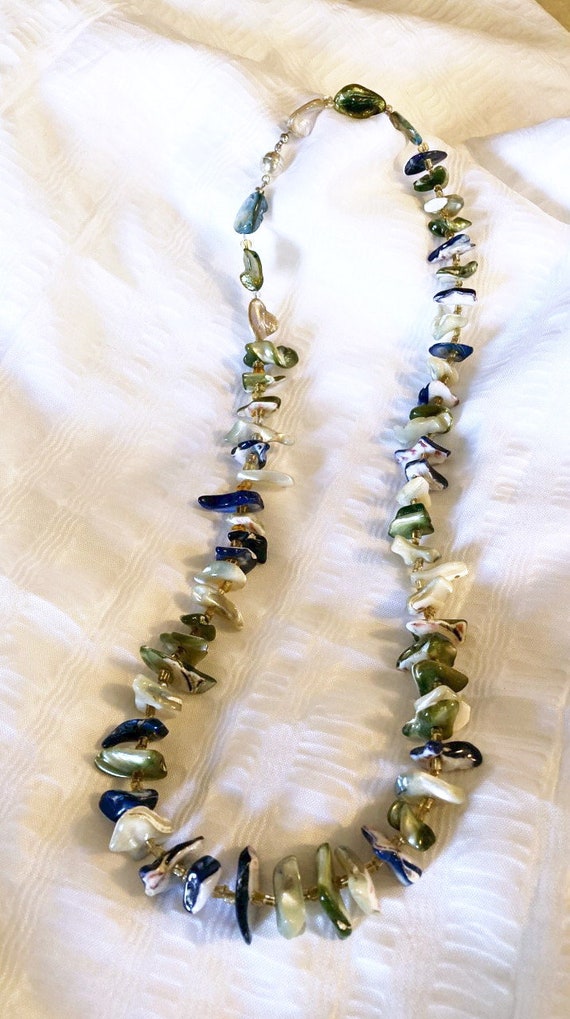 Abalone Chip Shell Necklace Multi-Colored 11"-Long