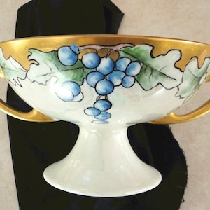 Hand-Painted Porcelain Compote: Tiffany-Style Fruit Bowl with Gold Trim