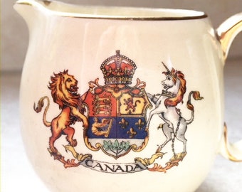 Vintage Royal Minton Creamer & Sugar Set: Canadian Royal Crest, Gold Trim