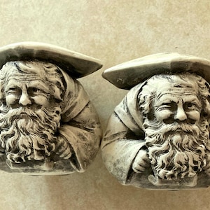 Monk Candle Holders Bookends: Wise Hermit Décor, Heavy Composite Pair
